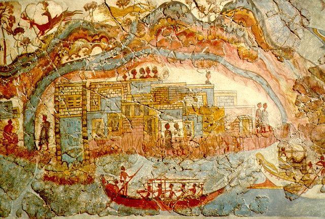 2 η δραστηριότητα Παρατηρήστε τις δύο εικόνες από μια τοιχογραφία με πλοίο που βρέθηκε στον οικισμό Ακρωτήρι, στη Σαντορίνη και δείτε στο χάρτη τη θέση των Κυκλάδων, της Κρήτης και της Νότιας Ελλάδα.