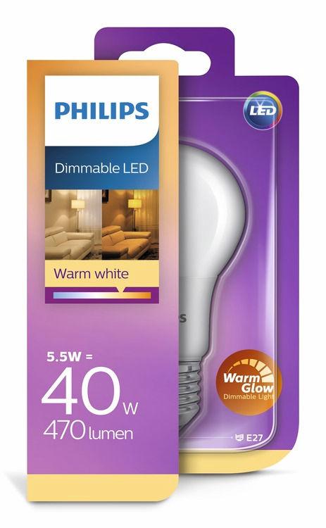 PHILIPS LED Λαμπτήρας (με ρύθμιση έντασης) 5,5 W (40 W) E27 Απαλή λάμψη Με ρύθμιση έντασης Ο κατάλληλος φωτισμός δημιουργεί την κατάλληλη ατμόσφαιρα Οι