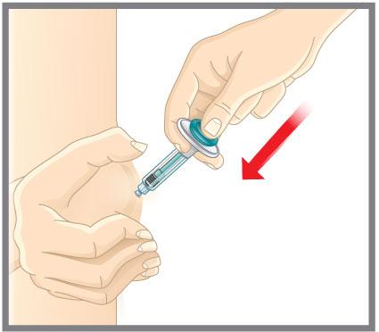 3 Κάντε την Ένεση Πιέστε αργά την υποδοχή του αντίχειρα, ωθώντας το έμβολο έως το τέλος της διαδρομής του, μέχρι να ολοκληρωθεί η ένεση ολόκληρης της