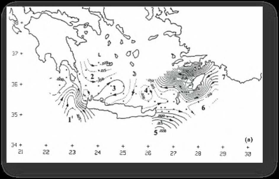 Κυκλώνας της Ρόδου, νότια της ομώνυμης νήσου Κυκλώνας του Μηρτώου/Κρητικού πελάγους, νοτιοανατολικά της Πελοποννήσου Αντικυκλώνας του Κρητικού πελάγους, βορειοδυτικά της νήσου Κυκλώνας του ανατολικού