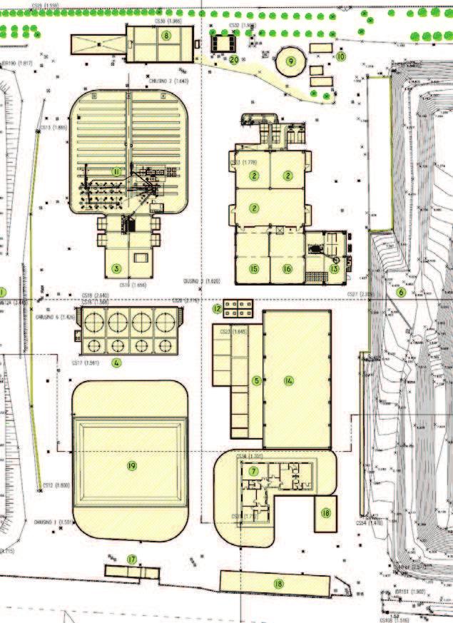 Figura 37 Planimetria del Centro di stoccaggio e pretrattamento con indicazione delle opere da demolire Considerano la presenza di aree pavimentate (viabilità interna, piazzali) ed il fatto che