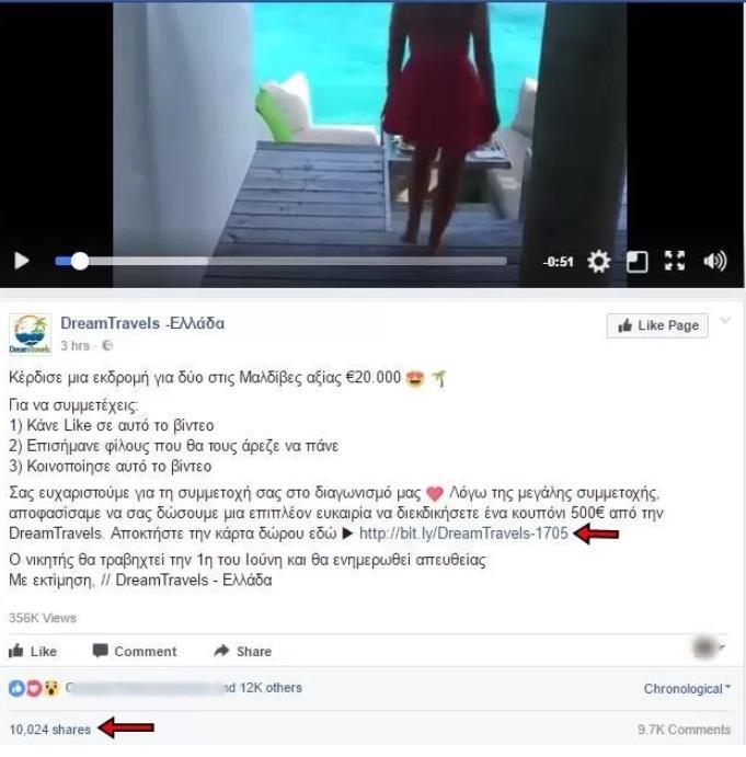 παράδειγμα: διαγωνισμοί απάτες στο Facebook πραγματικός