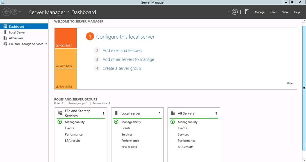 Εγκατάσταση Domain Στο Windows server 2012 η διαδικασία εγκατάστασης ενός domain controller μπορεί πλέον να γίνει μόνο μέσω γραφικού περιβάλλοντος με χρήση του Server Manager: Ο δεύτερος τρόπος με