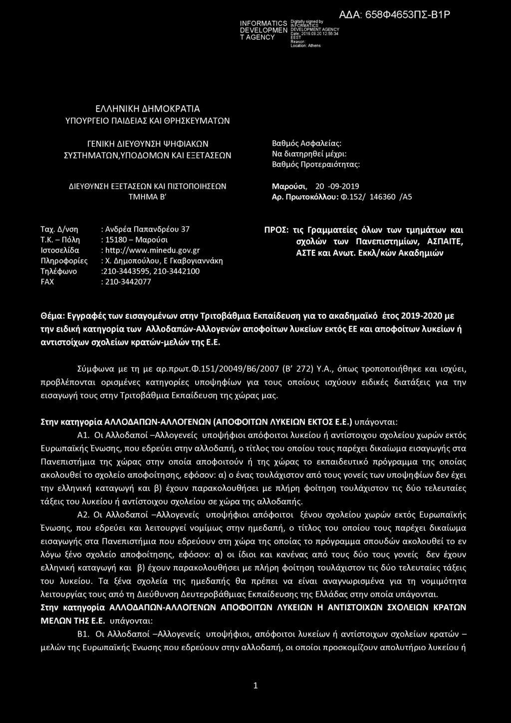 INFORMATICS DEVELOPMEN ΤAGENCY Digitally signed by INFORMATICS DEVELOPM ENT AGEN CY Date: 2019.09.
