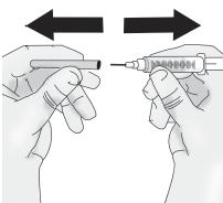 Βήμα 5: Κάντε την ένεση με το TAKHZYRO γ) Αφαιρέστε αμέσως το κάλυμμα της βελόνας από τη σύριγγα χωρίς να ακουμπήσετε τη βελόνα. Μην τραβήξετε το έμβολο.