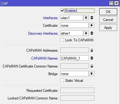 CAPsMAN Επικοινωνία σε Layer 2 (MAC) 1. Καθορίζουμε Discovery Interfaces για την επικοινωνία με τον CAPsMAN 2.