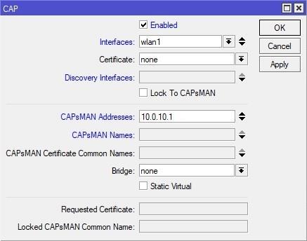 CAPsMAN Επικοινωνία σε Layer 3 (IP) 1. Καθορίζουμε την διεύθυνση IP του CAPsMAN 2.
