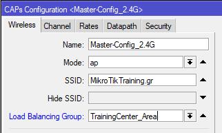 CAPsMAN Load Balance Η λειτουργία Load Balancing Group προσφέρει την δυνατότητα ομαδοποίησης των Access Point που βρίσκονται τον ίδιο χώρο, ώστε ο CAPsMAN να φροντίζει