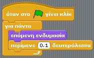 243/432 Η εναλλαγή των ενδυμασιών πρέπει να γίνεται με καθυστέρηση 0.1 δευτερολέπτων. Η παραπάνω κίνηση του πούμα θα πρέπει να επαναλαμβάνεται συνέχεια. Αποθηκεύστε το πρόγραμμα σας ως puma.