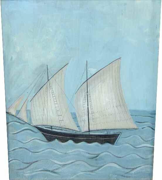 000 GLYKAS Aristidis (1870-1940) Sailing boat in the open seas 1934 Signed and dated oil/tempera on panel