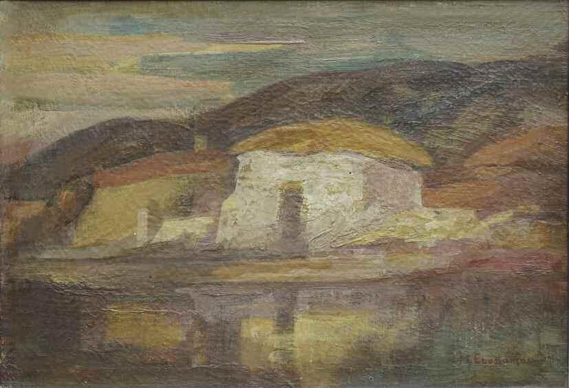 24. ΟΙΚΟΝΟΜΟΥ Μιχαήλ (1884-1933) Σπίτια στην ακρογιαλιά Λάδι σε καμβά 30 44 εκ υπγρμ. κ.δ ECONOMOU Michael (1884-1933) Cottages at the seafront Signed oil on canvas 30 44 cm 2.000-3.000 ΣΗΜ.