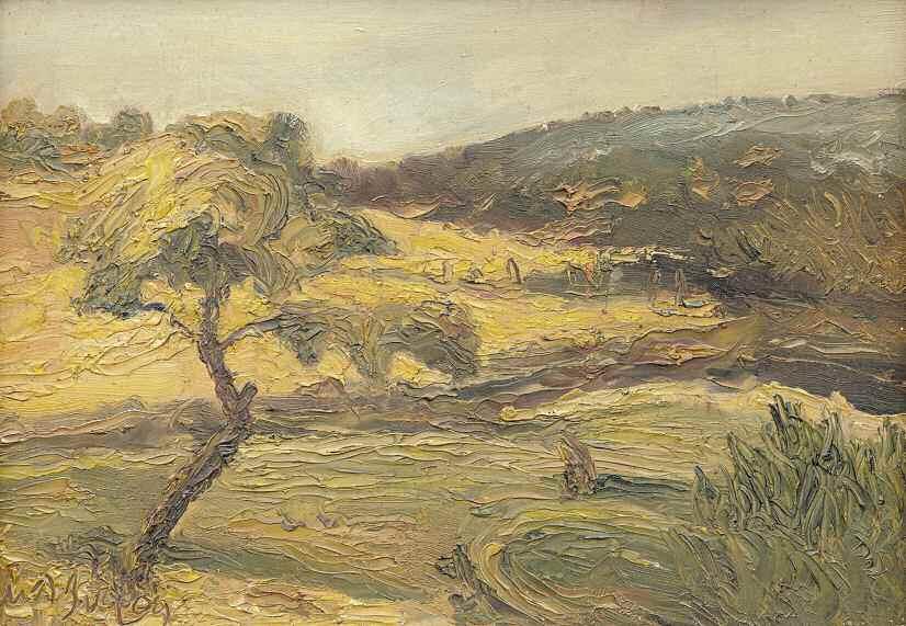 28. ΛΥΤΡΑΣ Νικόλαος (1883-1927) Τοπίο Λάδι σε ξύλο 23 32 εκ υπγρμ κ.α LYTRAS Nikolaos (1883-1927) Landscape Signed oil on wood panel 23 32cm 4.000-6.