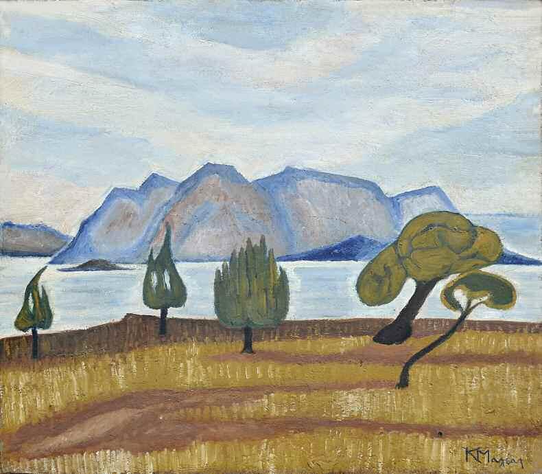 32. ΜΑΛΕΑΣ Κωνσταντίνος (1879-1928) Μέθανα πδ 1920 Λάδι σε χαρτόνι επικολμ. σε ξύλο 41 47 εκ υπγρμ κδ MALEAS Constantine (1879-1928) Methana c1920s Signed oil on board laid on panel 41 47 cm 5.000-7.