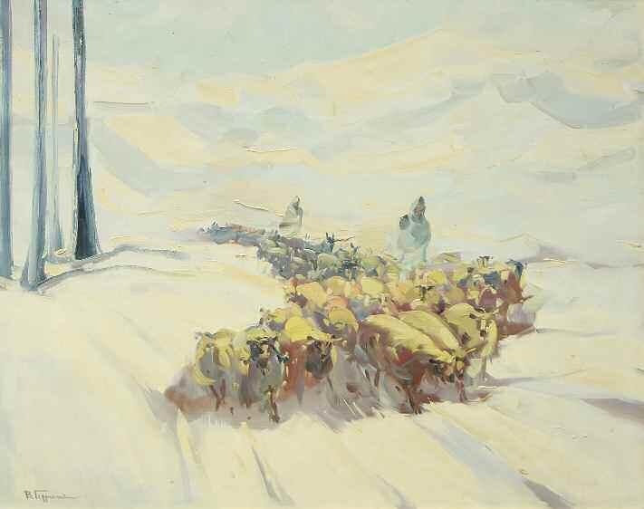 34 34. ΓΕΡΜΕΝΗΣ Βάσος (1896-1964) Βοσκοί με κοπάδι σε χιονισμένο τοπίο Λάδι σε καμβά 80 100 εκ υπγρμ κ.α. 900-1.