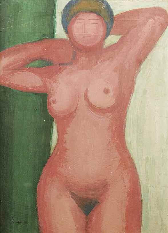 45. ΔΙΑΜΑΝΤΟΠΟΥΛΟΣ Διαμαντής (1914-1995) Γυμνό πδ 1950 Τέμπερα σε χαρτόνι 70 50εκ υπγρμ. κ.α DIAMANTOPOULOS Diamantis (1914-1995) Nude c1950s Signed tempera on board 70 50 cm 2.500-3.
