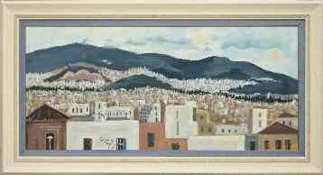 *49. ΒΑΣΙΛΕΙΟΥ Σπύρος (1902-1985) Αθήνα και Υμηττός 1969 Ακρυλικό σε ξύλο 45 99 εκ υπγρμ & χρνλγμ κ.α. VASSILIOU Spyros (1902-1985) Athens and Mt.