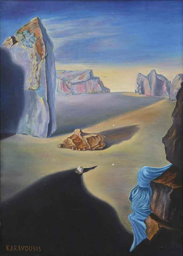 62. ΚΑΡΑΒΟΥΖΗΣ Σαράντης (1932-2011) Φαντασιακό τοπίο 2 Λάδι σε καμβά 70 50 εκ υπγρμ κ.α KARAVOUZIS Sarantis (1932-2011) Imaginary landscape 2 Signed oil on canvas 70 50 cm 1.500-2.