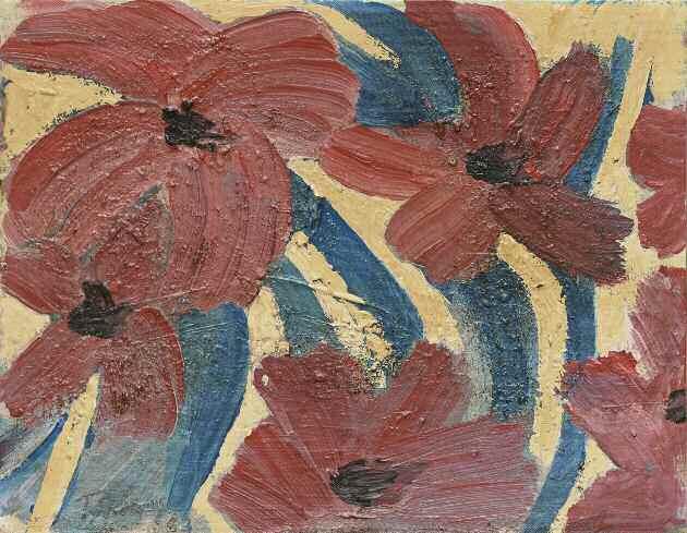 64. ΤΣΙΓΚΟΣ Θάνος (1914-1965) Κόκκινα λουλούδια 1962 Λάδι σε καρτολίνο 35 45 εκ υπγρμ & χρνλγμ κ.α 1.200-1.