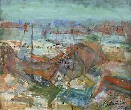 δ 400-500 XANTHOUDIS Dimitrios (1917-2011) Boats 2008 Signed & dated oil on canvas 45 55