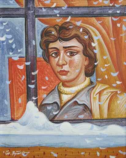 α 400-500 POLYKRATIS Georgios (1931) Figure colomba e fiore 1982 (Le giglia di Firenze) Signed & dated oil on