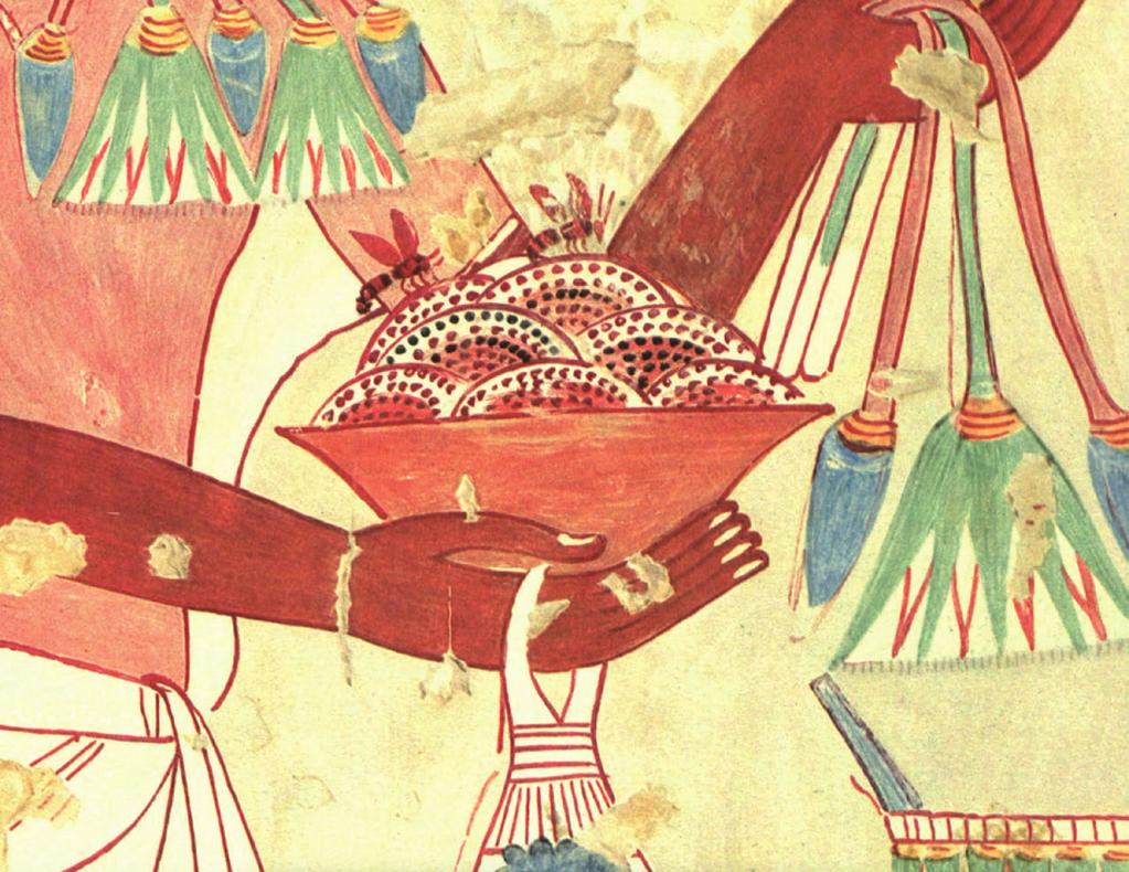 16 17 16 Πιάτο για κηρήθρες από αιγυπτιακή τοιχογραφία (Davies 1936, πίν. XXXIV). 17 Τα μελισσοκομικά σκεύη αποθήκης στην Κνωσό (Evans 1935, σ. 95, εικ. 109).