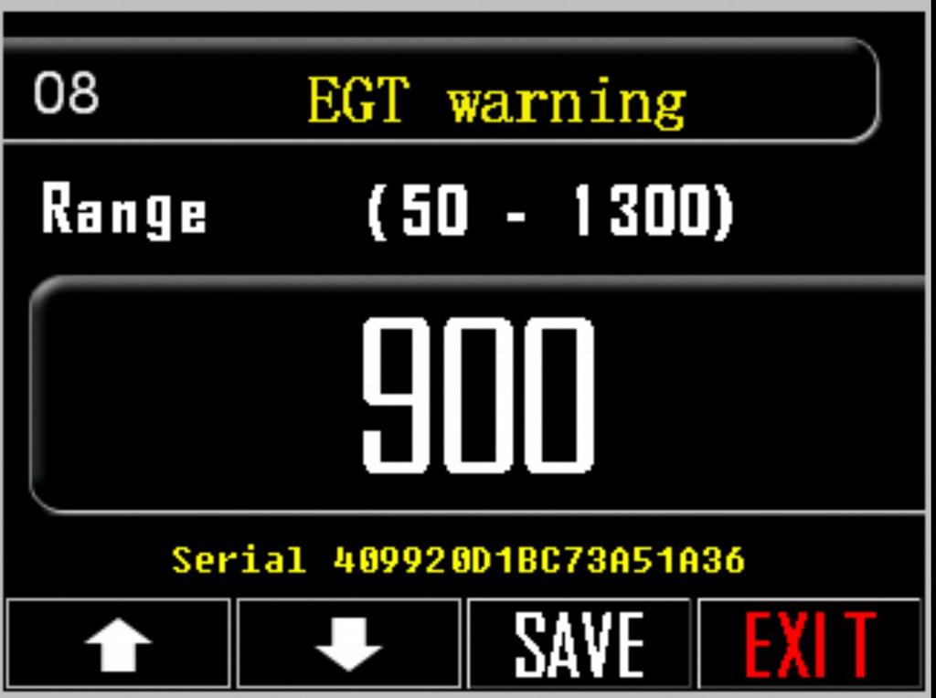 8. EGT WARNING Βήματα ρύθμισης της προειδοποίησης υψηλής θερμοκρασίας του καυσαερίου. 1. Πιέστε το πλήκτρο ρυθμίσεων, κάτω δεξιά στην οθόνη (εικονίδιο εργαλεία). 2. Μείνετε στην επιλογή με αριθμό 08.