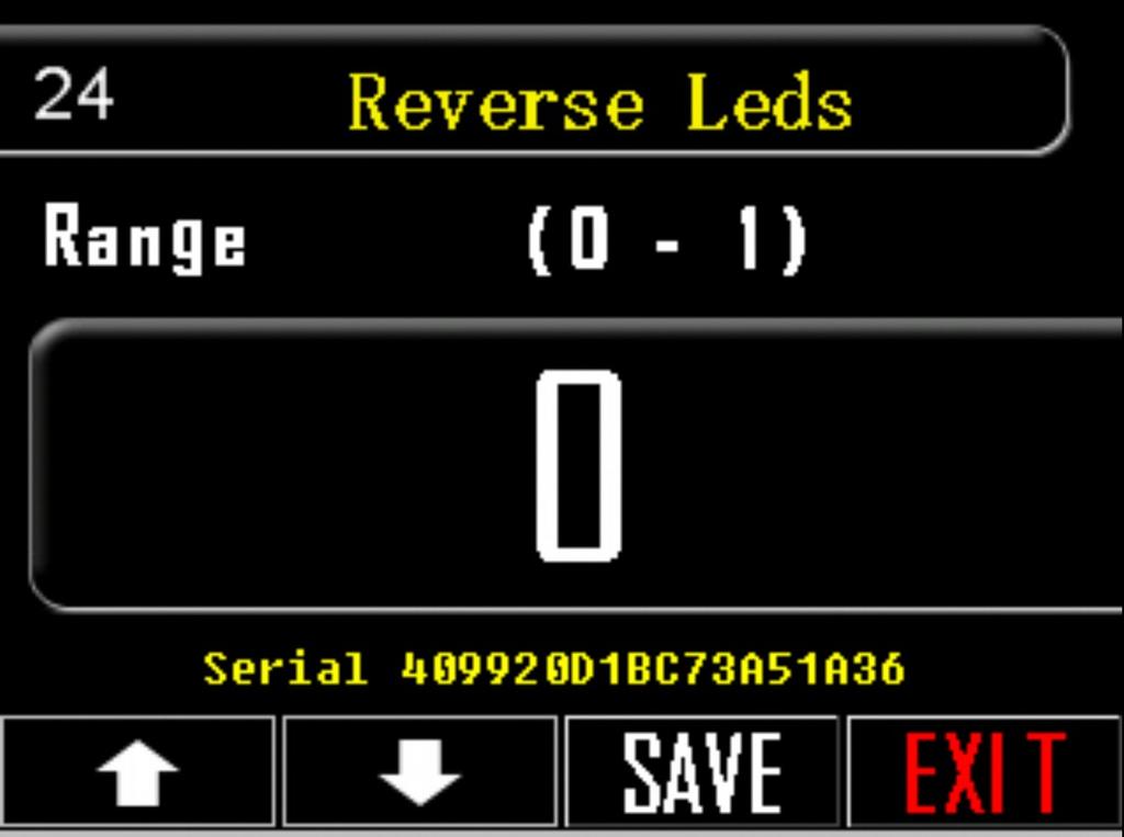 24. Reverse Leds Βήματα για να ρυθμίσετε το χρώμα της λυχνίας LED 1. Πιέστε το πλήκτρο ρυθμίσεων, κάτω δεξιά στην οθόνη (εικονίδιο εργαλεία). 2. Μείνετε στην επιλογή με αριθμό 24. 3.