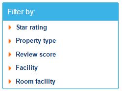 Τα φίλτρα αυτά είναι: Κατηγορία ξενοδοχείου -αριθμός αστέρων Τύπος καταλύματος (πχ. ξενώνας, ξενοδοχείο κτλ) Βαθμολογία σχολίων Παροχές ξενοδοχείου (πχ.