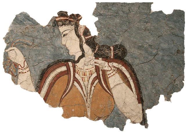 Τοιχογραφία της '' Μυκηναίας''. Ακρόπολη Μυκηνών, Θρησκευτικό Κέντρο. 13ος αι. π.χ. - Εθνικό Αρχαιολογικό Μουσείο Πηγή: http://www.