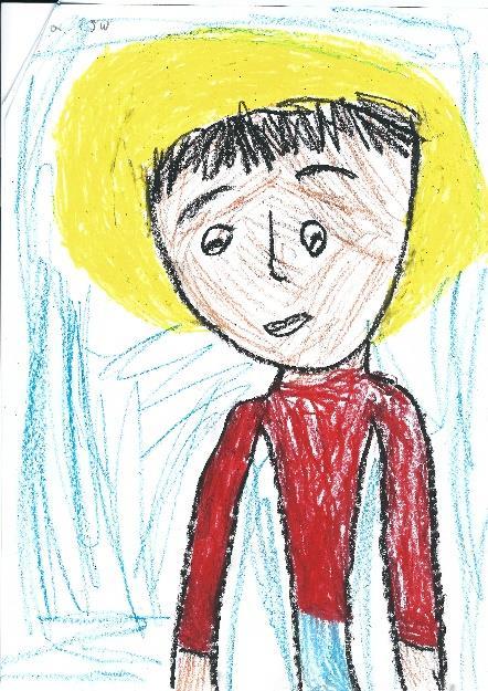 Σχέδιο δεκάχρονου κοριτσιού που παρουσιάζει έναν χαρούμενο Θεό και ελαφρώς