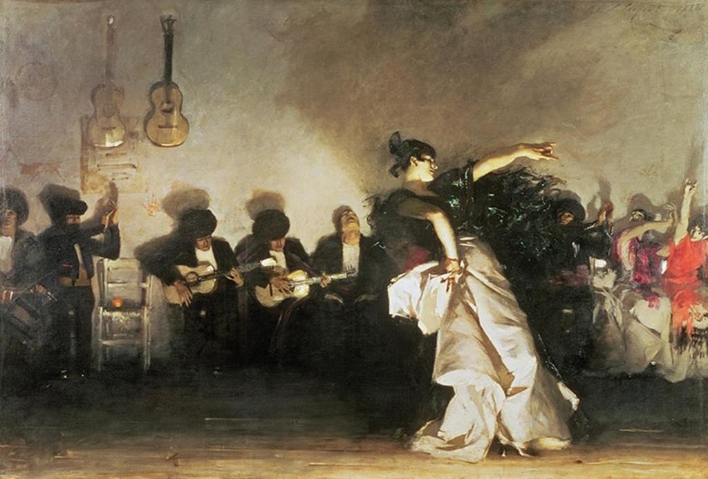 Εικόνα 5: J.S. Sargent, Ισπανίδα χορεύτρια Στην εικόνα 5 εμφανίζεται η φιγούρα μιας χορεύτριας σε πρώτο πλάνο, ενώ σε δεύτερο πλάνο, υπάρχει μία σειρά από μουσικούς που παίζουν τα όργανα.
