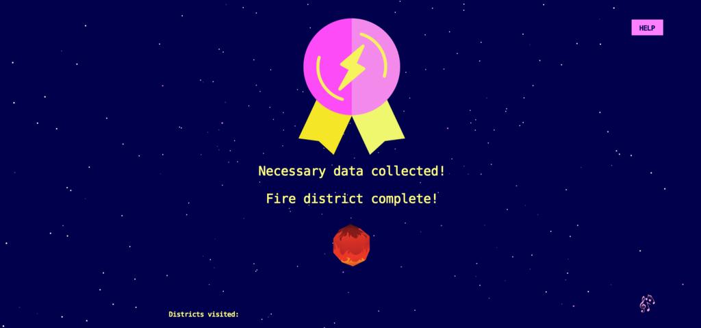 Returning to the Motion Hollow Map Figure 46: The Motion Hollow experience - The Fire District, Completion Badge Before returning to the map the user is awarded with a