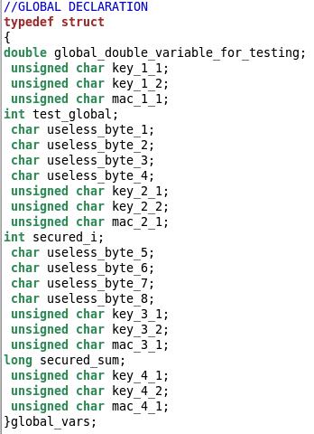 Όταν η python βλέπει το αίτημα για αρχικοποίηση των global μεταβλητών, μετατρέπει τον κώδικα αυτόν στον ακόλουθο, όπου για λόγους εποπτείας έχουμε μόνο 1 byt για κάθε kyshar και 1 byt για τα MACs.