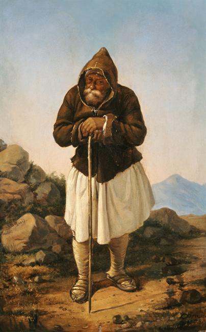 Διονύσιος Τσόκος Γέρος τσοπάνος 1858, λάδι σε ξύλο,