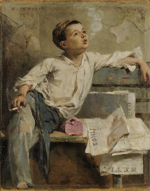 Νικηφόρος Λύτρας Παιδί που καπνίζει 1894, λάδι σε ξύλο,