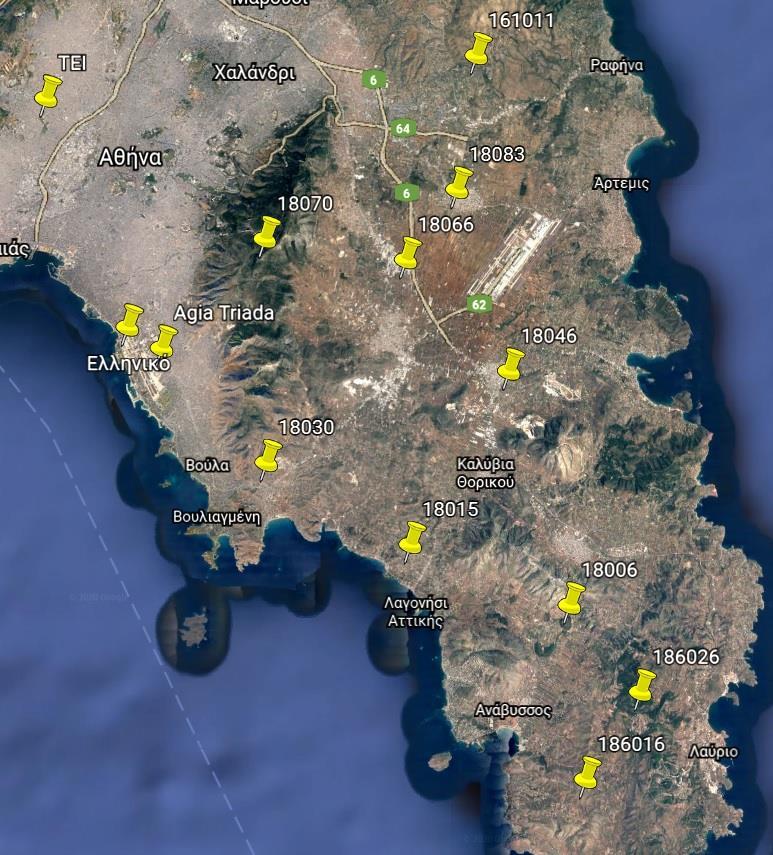 4 ΚΕΦΑΛΑΙΟ 4: ΕΡΓΑΣΙΕΣ ΠΕΔΙΟΥ 4.1 ΠΕΡΙΟΧΗ ΜΕΛΕΤΗΣ Εικόνα 4.1 : Απόσπασμα περιοχής μελέτης. Η περιοχή μελέτης βρίσκεται στην Νοτιοανατολική περιοχή της Αττικής περιλαμβάνοντας αρκετές περιοχές της.