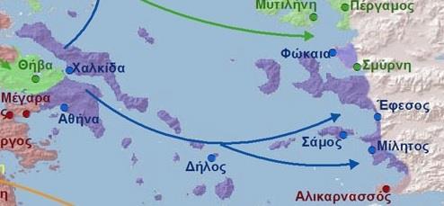 ΙΩΝΕΣ Οι Ίωνες μεταναστεύουν πιεζόμενοι από τους Δωριείς προς τα νησιά των Κυκλάδων, την Χίο, την Σάμο και την Ικαρία και αποικούν τα απέναντι μικρασιατικά παράλια, ιδρύοντας