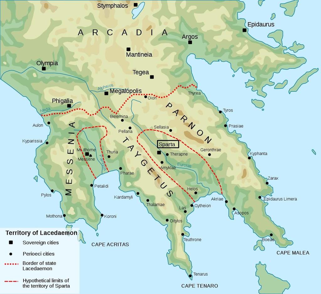 Πελοπόννησος Στα ανατολικά του Ταϋγέτου βρίσκεται η Λακωνία με την Σπάρτη στην κοιλάδα του Ευρώτα ποταμού.