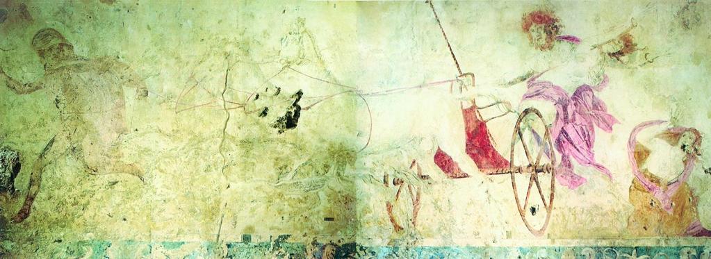 ΖΩΓΡΑΦΙΚΗ Στη Βόρεια Ελλάδα έχουν διασωθεί κατά τις ανασκαφές στους βασιλικούς τάφους της Βεργίνας τοιχογραφίες εκπληκτικής ομορφιάς. Η αρπαγή της Περσεφόνης από τον Πλούτωνα, περ. 350-330 π.χ. Η θαυμάσια αυτή τοιχογραφία αποδίδεται, στον Νικόμαχο τον γιο του Αριστείδη, έναν από τους σπουδαιότερους ζωγράφους της εποχής του (4ος αι.