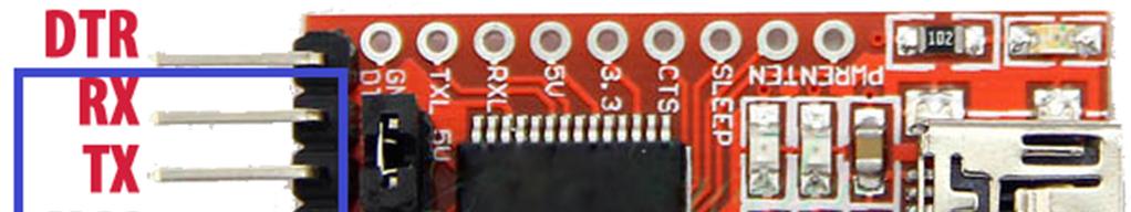 Εικόνα 6.3.3.2. Σχέδιο ενός μετατροπέα USB σε TTL, με τις ονομασίες των ακροδεκτών του. Τώρα πρέπει να συνδέσουμε τους ακροδέκτες του μετατροπέα με τους ακροδέκτες του Wi-Fi Module.