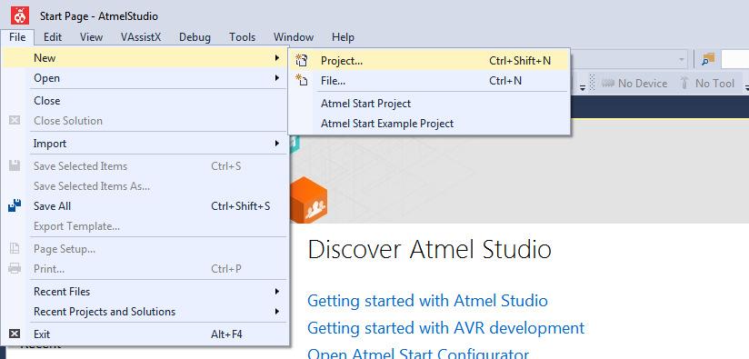 8.1 Δημιουργία Atmel Studio Project Πρώτα δημιουργούμε ένα νέο project στο Atmel Studio.