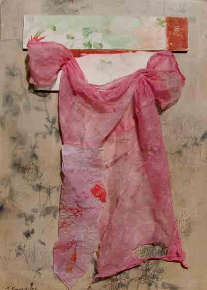 Τίνα Καραγεώργη Ανάμνηση, 2008 Ιαπωνικό χειροποίητο χαρτί και αυγοτέμπερα επάνω σε ξύλο 60x40 εκ. Το πιο αγαπημένο φουστανάκι ήταν αυτό.