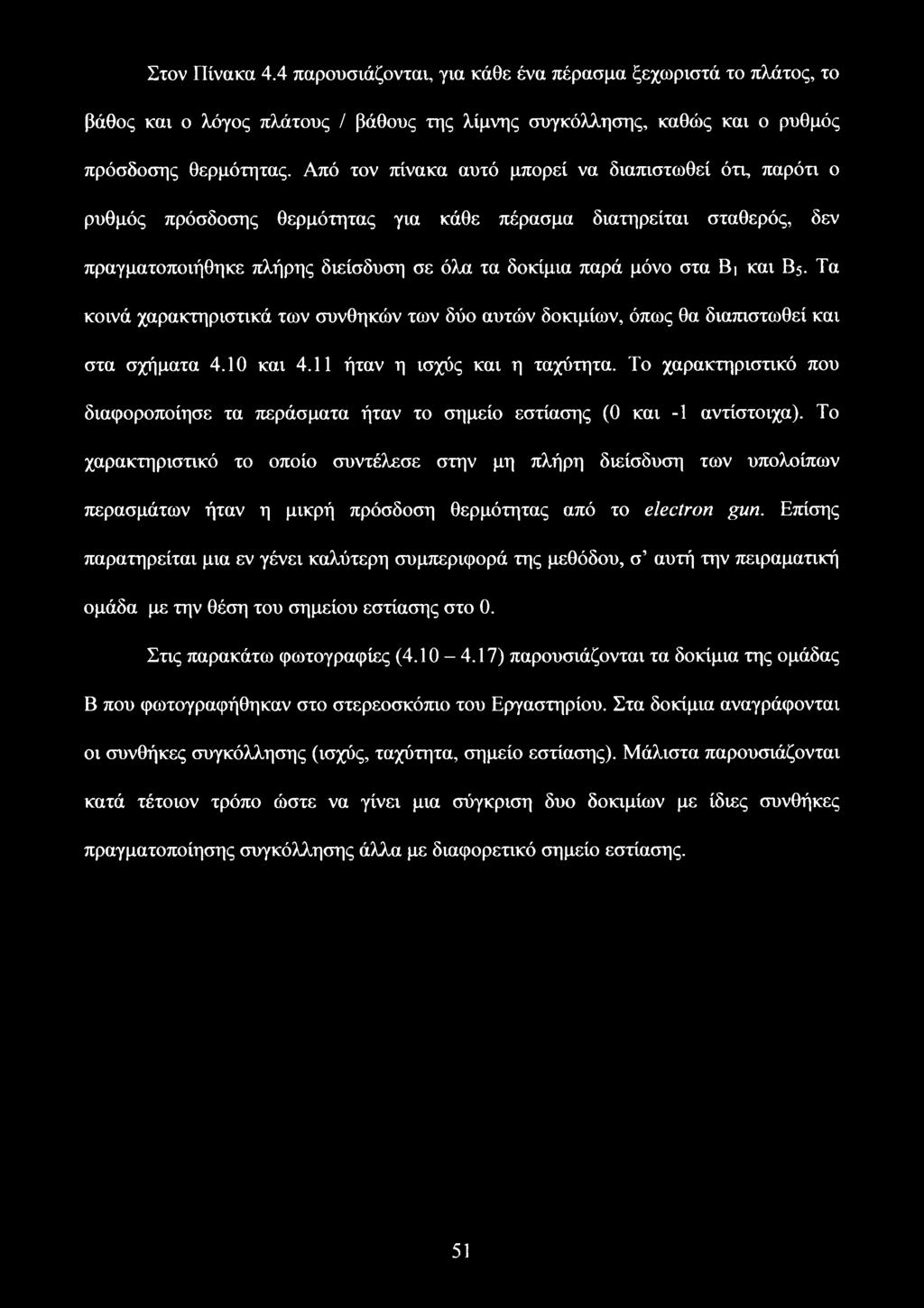 Β5. Τα κοινά χαρακτηριστικά των συνθηκών των δύο αυτών δοκιμίων, όπως θα διαπιστωθεί και στα σχήματα 4.10 και 4.11 ήταν η ισχύς και η ταχύτητα.