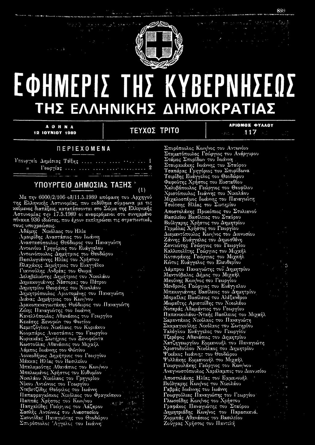 Αδώμης Νικόλαος του Ηλία Αμοιρίδης Αναστάσιος του Ιωάννη Αναστασόπουλος Θεόδωρος του Παναγιώτη Αντωνίου Γρηγόριος του Ευάγγελου Αντωνόπουλος Δημήτριος του Θεοδώρου Βασιλογιάννης Ηλίας του Χρήστου