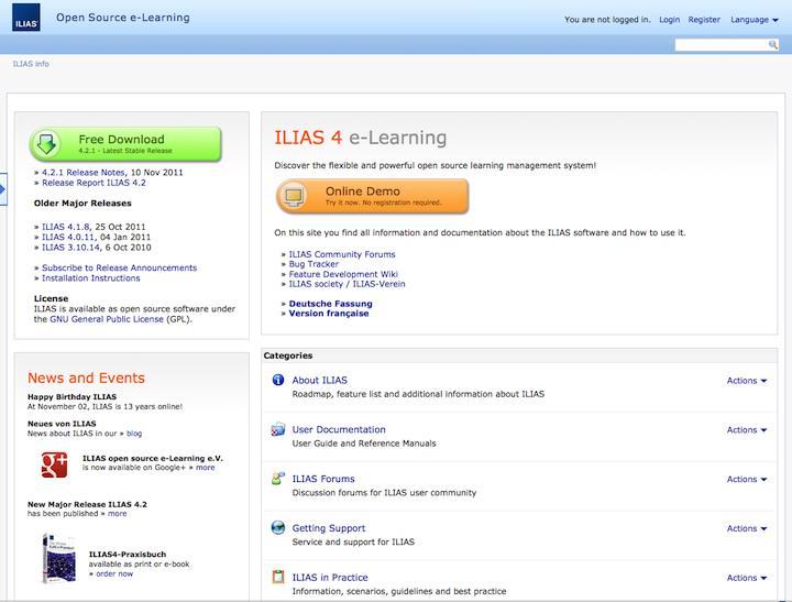 Εικόνα: 4.2 - Η πλατφόρμα ILIAS 4.2.3 Moodle Η πλατφόρμα Moodle δημιουργήθηκε από τον Αυστραλό Martin Dougiamas το 1999.