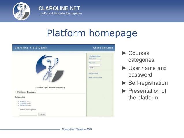 Εικόνα: 4.4 - Η πλατφόρμα Claroline 4.2.5 BODINGTON Η πλατφόρμα Bodington αναπτύχθηκε στο πανεπιστήμιο του Leeds και απευθύνεται σε εκπαιδευόμενους ανώτερης εκπαίδευσης.