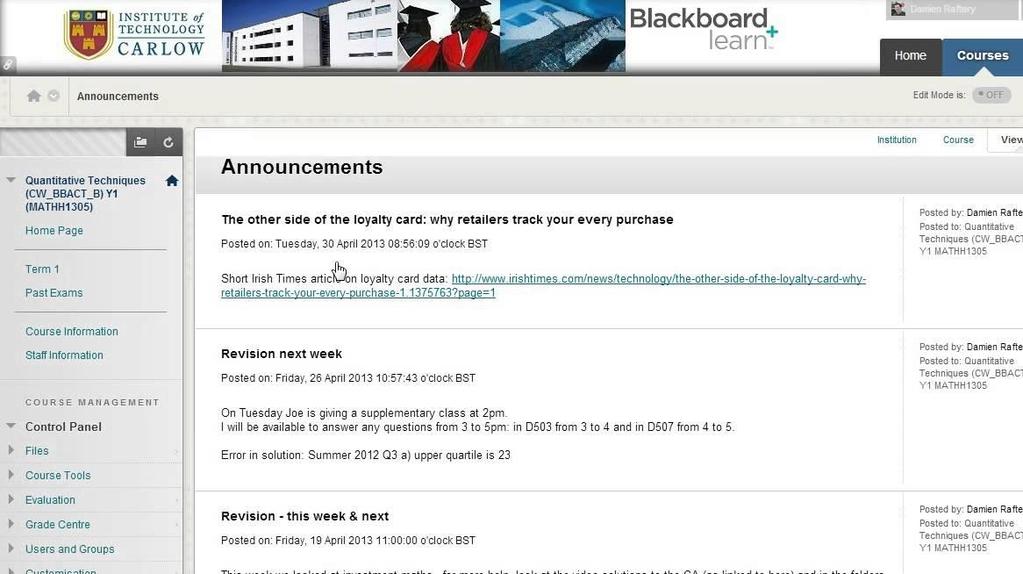 Εικόνα: 4.8 - Η πλατφόρμα Blackboard 4.3.