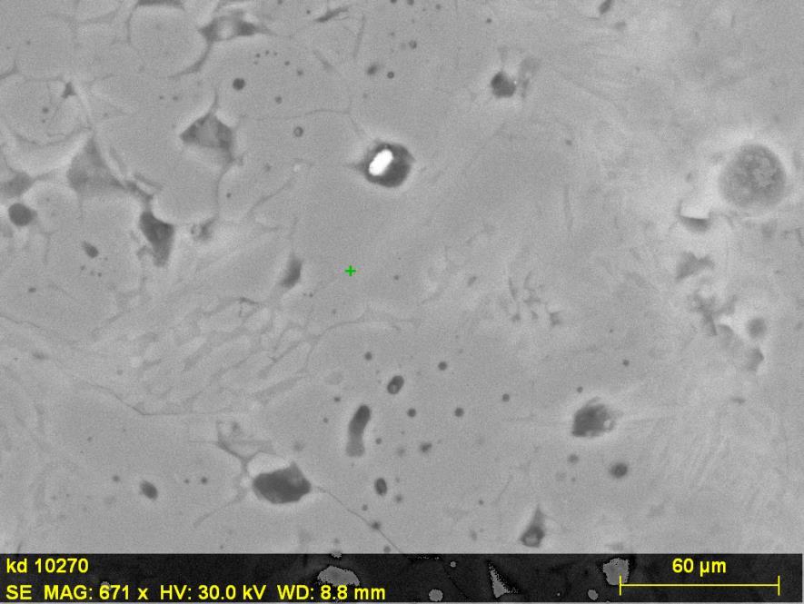 Από ποιοτικές μόνο αναλύσεις EDS ηλεκτρονικής μικροσκοπίας (Εικόνες 49,50) στην περιοχή της ίδιας Εικόνας 48, τα αδιαφανή ορυκτά θα μπορούσαν να ταυτοποιηθούν ως σιδηροπυρίτης (πιθανά αποτελεί
