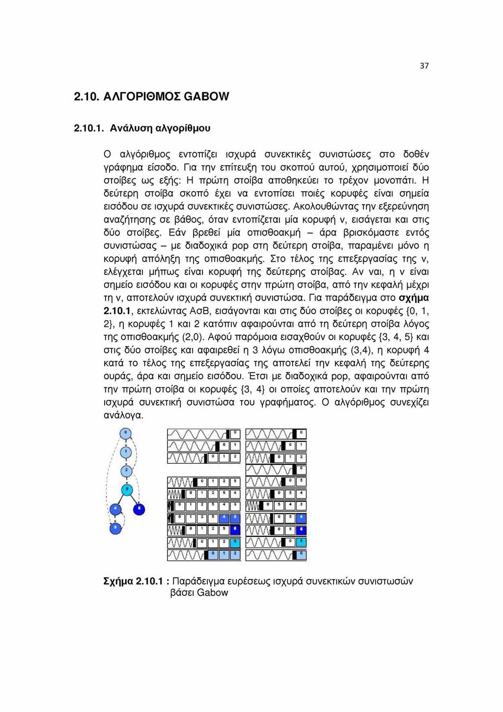 37 2.10. ΑΛΓΟΡΙΘΜΟΣ GABOW 2.10.1. Ανάλυση αλγορίθμου Ο αλγόριθμος εντοπίζει ισχυρά συνεκτικές συνιστώσες στο δοθέν γράφημα είσοδο.