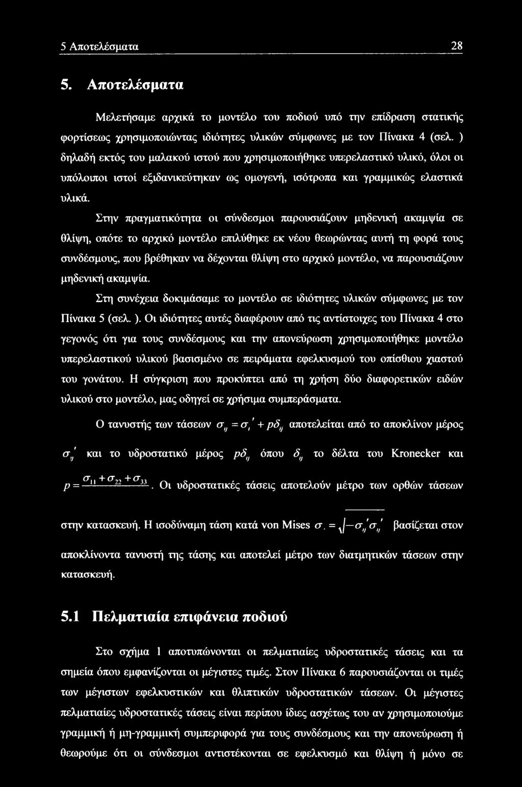 Στην πραγματικότητα οι σύνδεσμοι παρουσιάζουν μηδενική ακαμψία σε θλίψη, οπότε το αρχικό μοντέλο επιλύθηκε εκ νέου θεωρώντας αυτή τη φορά τους συνδέσμους, που βρέθηκαν να δέχονται θλίψη στο αρχικό